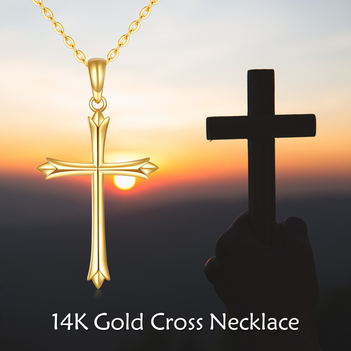 Collier à pendentif croix en or 14K-6
