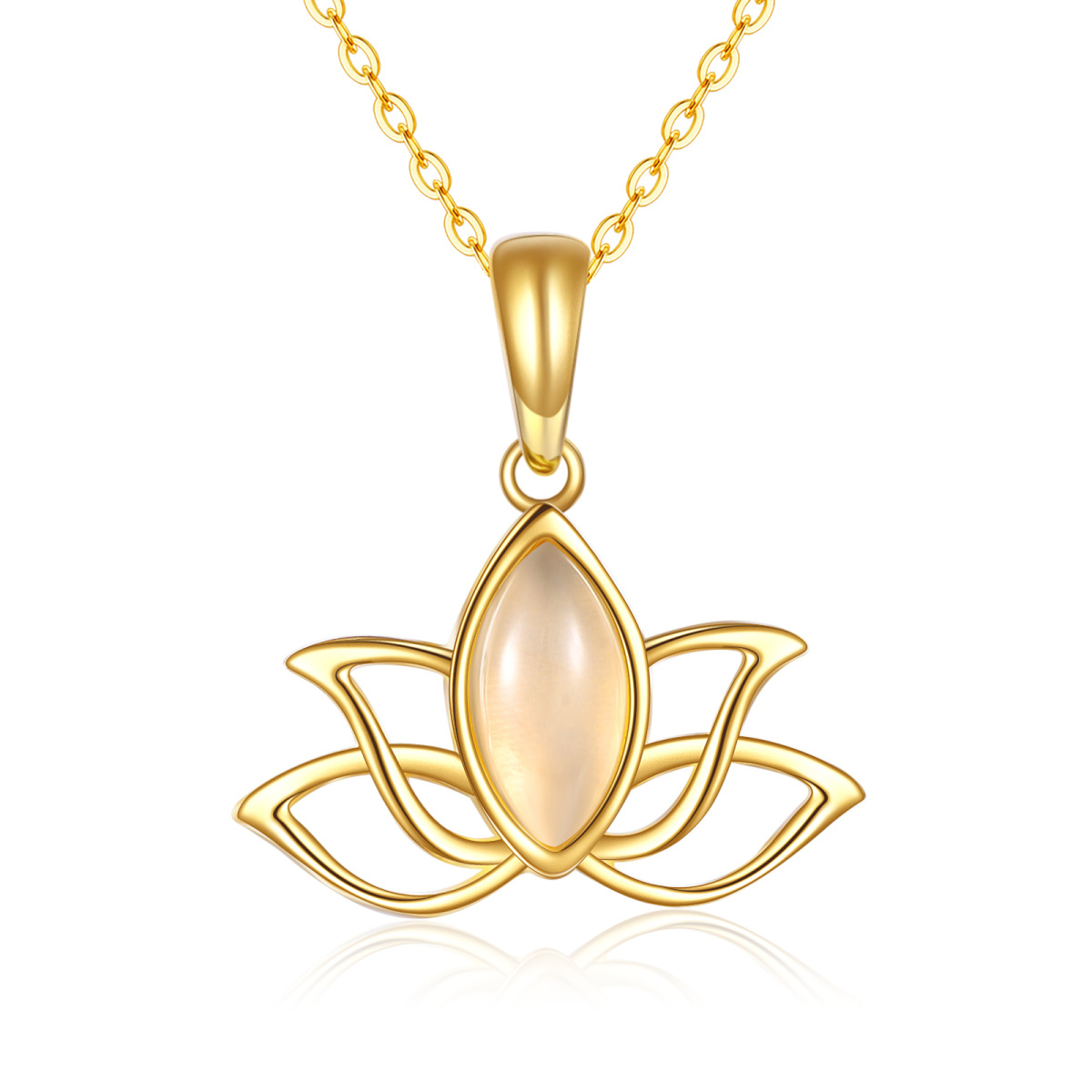 Collier en or 14K avec pendentif Lotus en jade de forme ovale-1