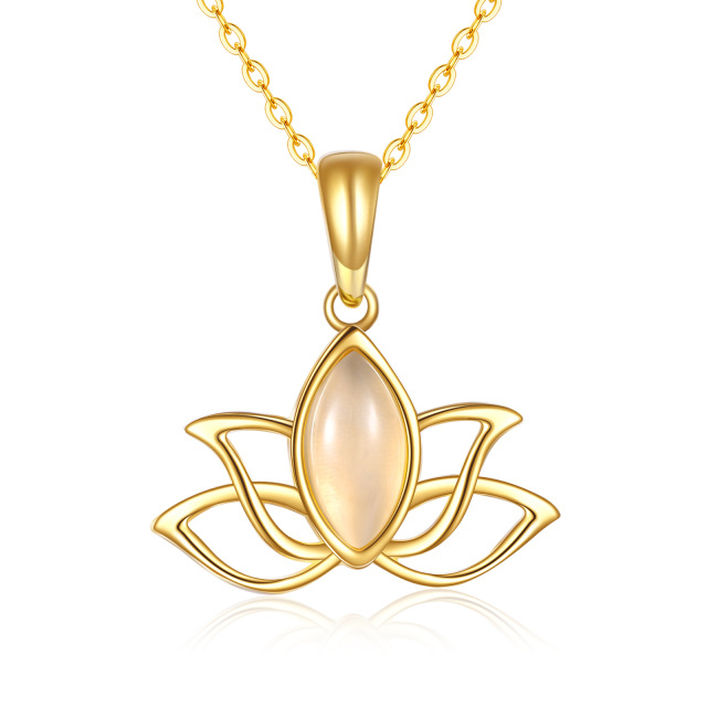 Collier en or 14K avec pendentif Lotus en jade de forme ovale-0