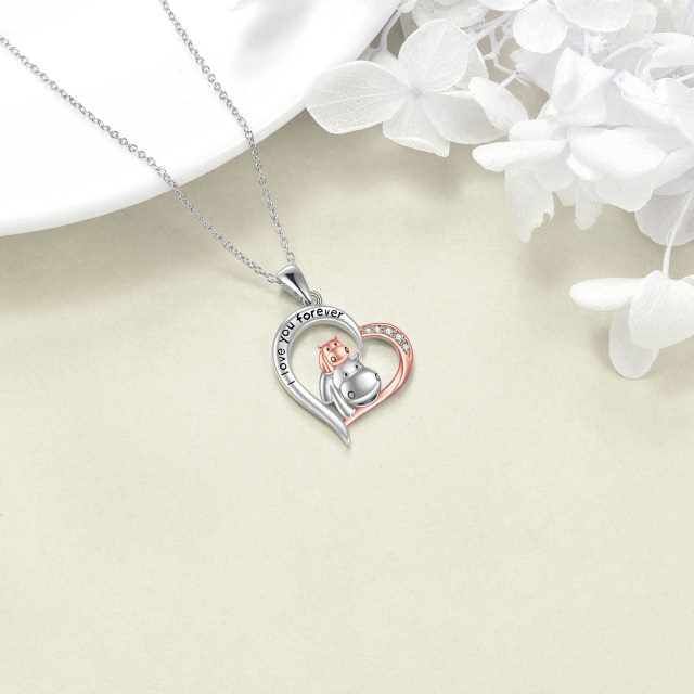 Collier en argent sterling avec pendentif en forme de coeur de maman et de bébé en zirconium bicolore avec mot gravé-4