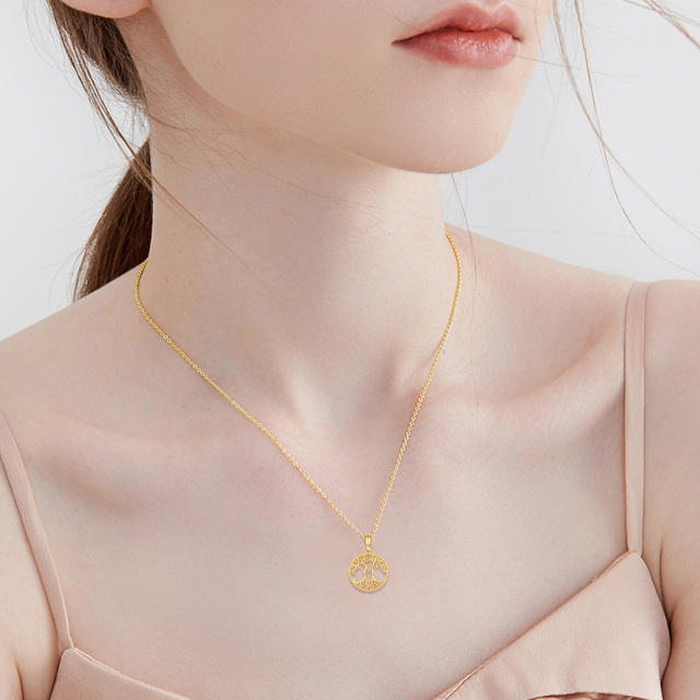 Collier en or 14K avec pendentif arbre de vie et sœurs-1