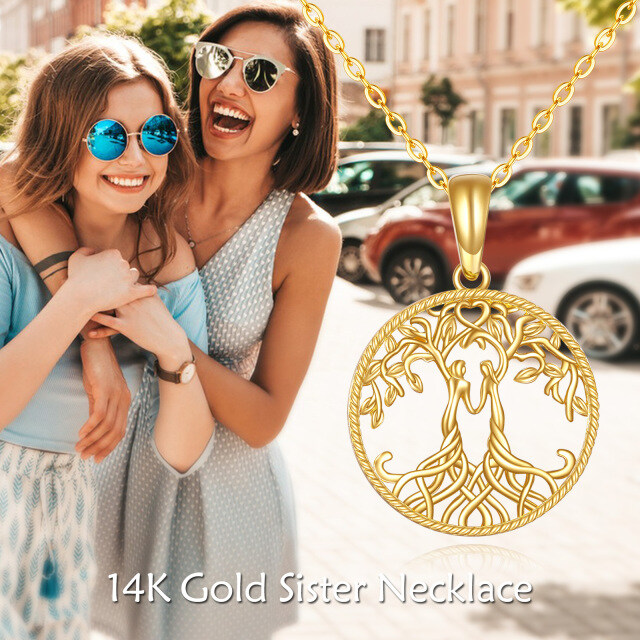 14K Gold Tree Of Life & Sisters Pendant Necklace-5