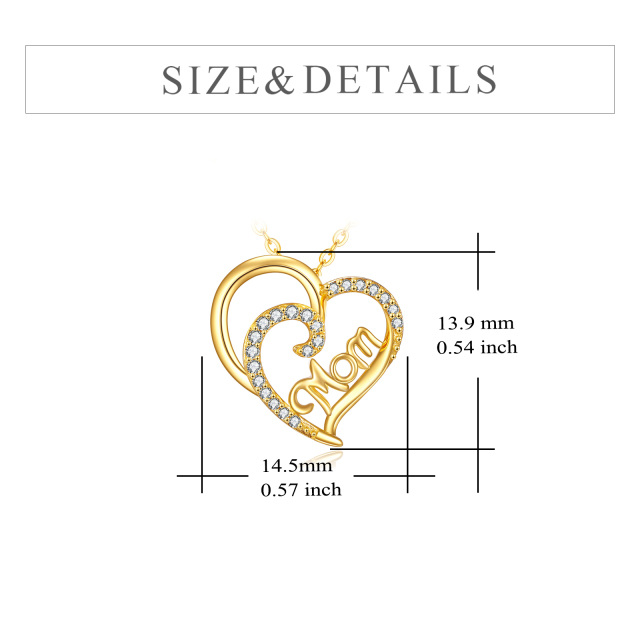 14K Gold Circular Shaped Cubic Zirconia Mother & Heart Pendant Necklace-4