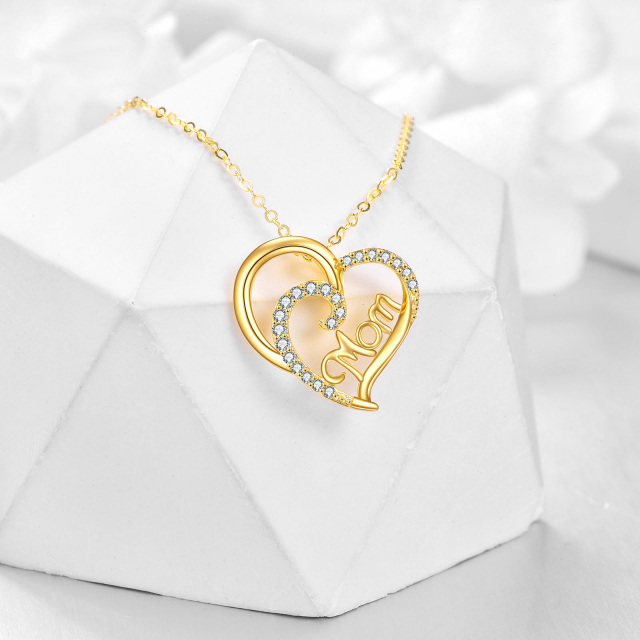 14K Gold Circular Shaped Cubic Zirconia Mother & Heart Pendant Necklace-2