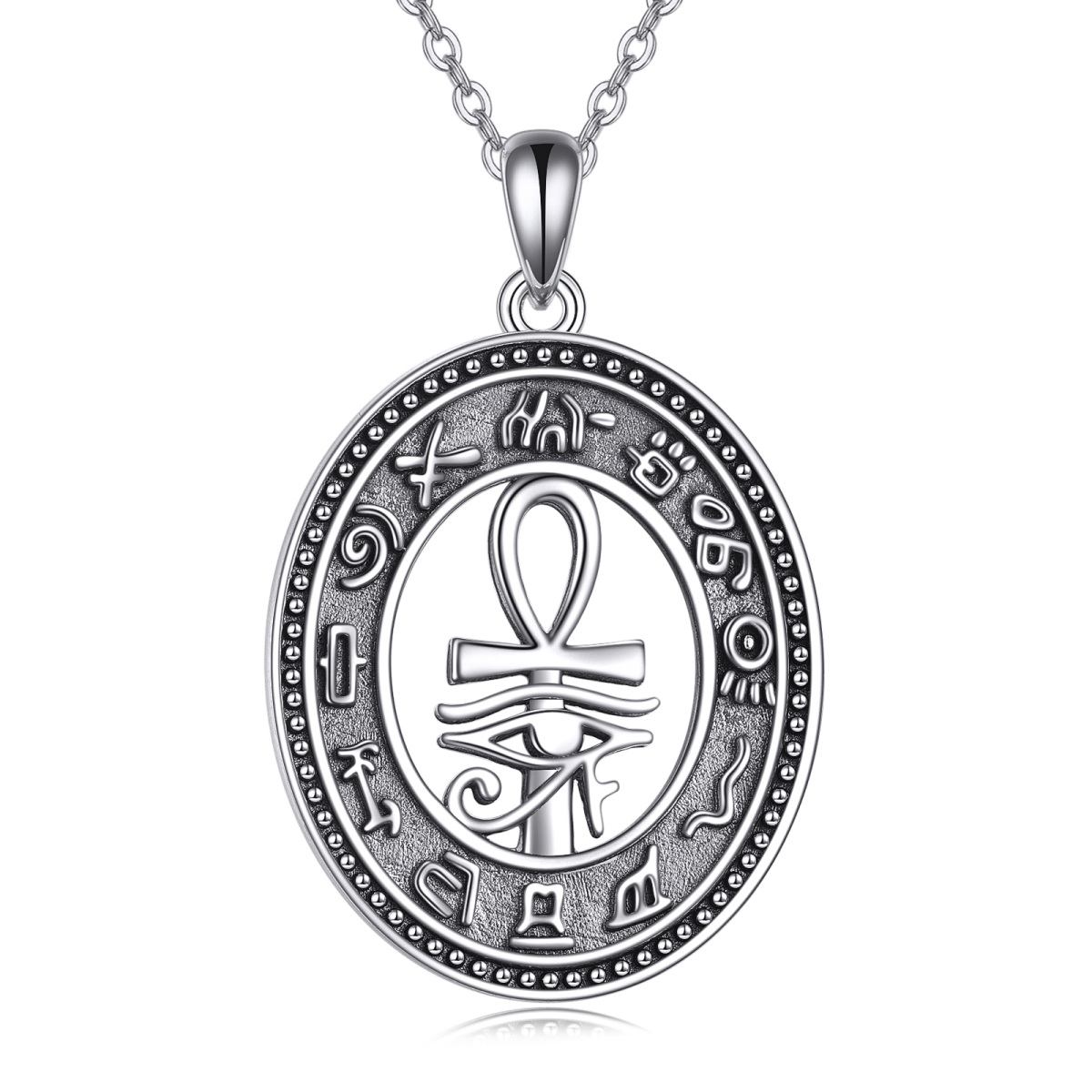 Sterling Silver Ankh & Eye Of Horus Pendant Necklace-1