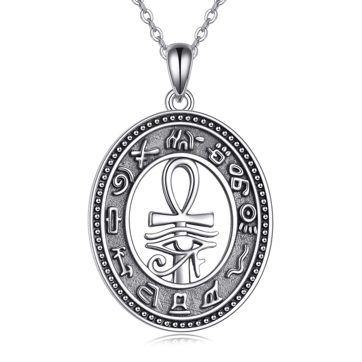 Sterling Silber Ankh & Auge des Horus Anhänger Halskette-1