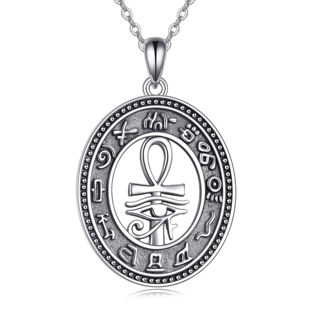 Sterling Silver Ankh & Eye Of Horus Pendant Necklace-0