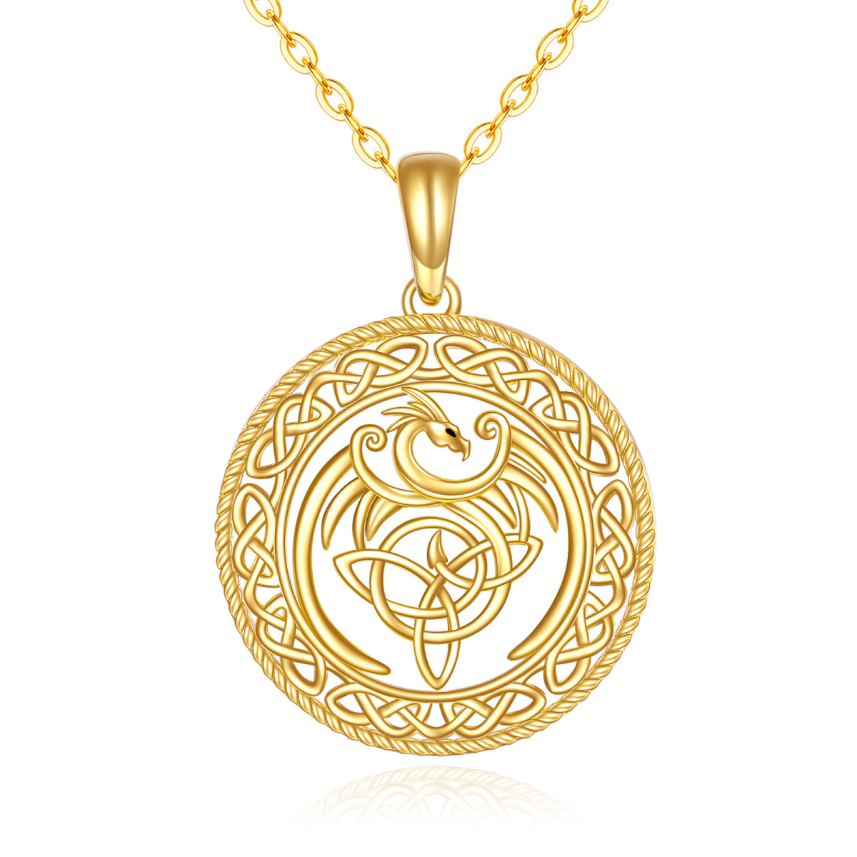 14K Gold Phoenix & Celtic Knot Pendant Necklace-1