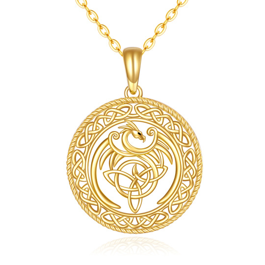 14K Gold Phoenix & Celtic Knot Pendant Necklace