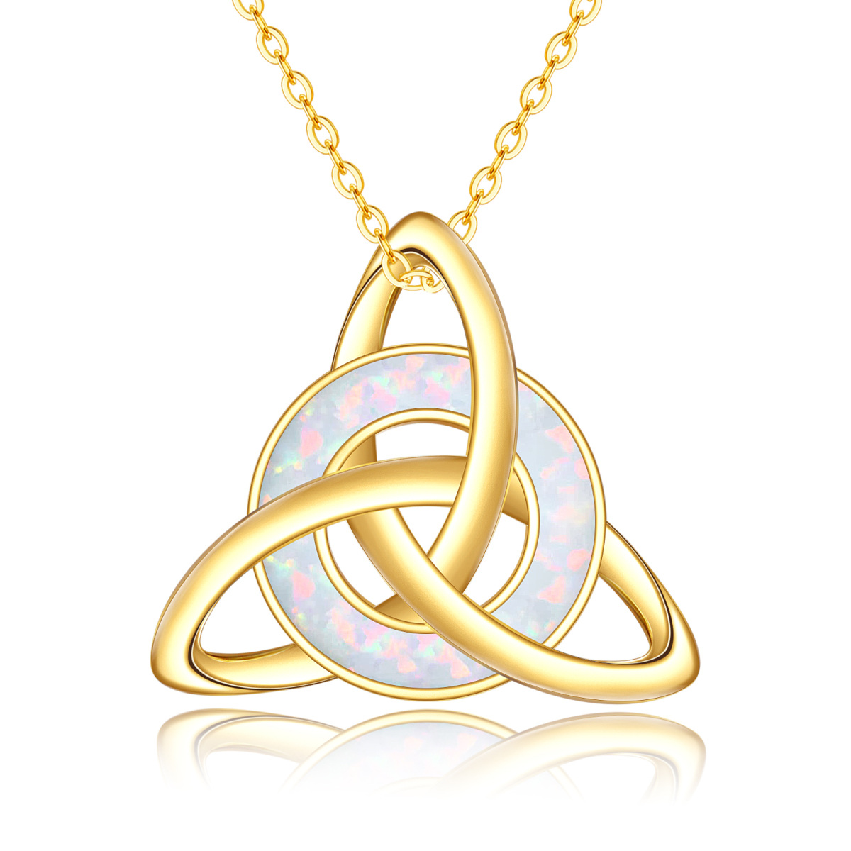14K Gold Circular Shaped Opal Celtic Knot Pendant Necklace-1