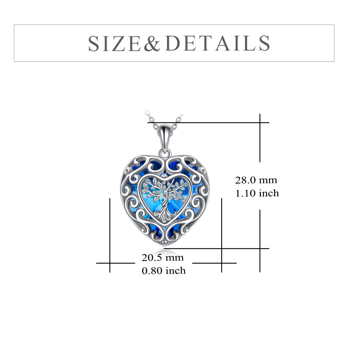 Sterling Silver Heart Shaped Tree Of Life & Heart Crystal Pendant Necklace-5