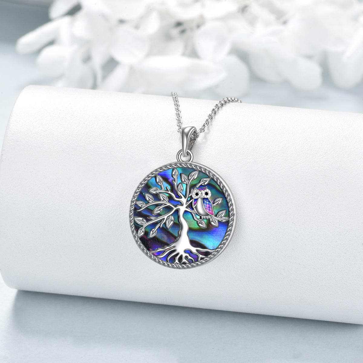 Sterling Silver Owl & Tree Of Life Pendant Necklace-5