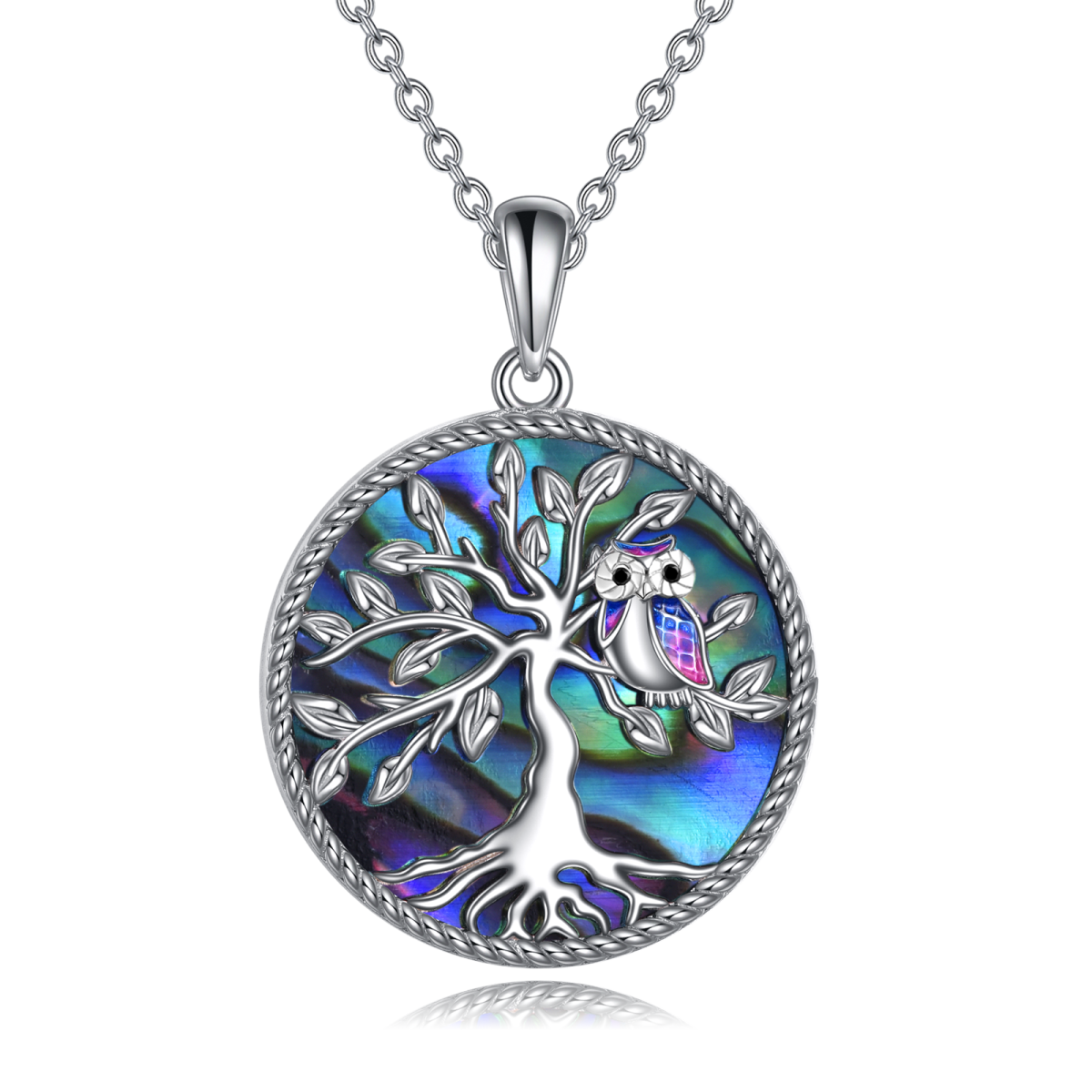 Sterling Silver Owl & Tree Of Life Pendant Necklace-4