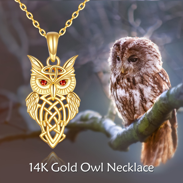 14K Gold Cubic Zirconia Owl Irish Celtic Knot Pendant Necklace-4