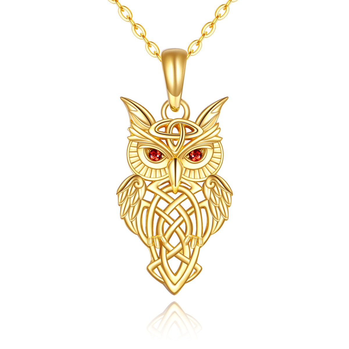 Collier pendentif nœud celtique irlandais hibou en or 14K à zircon cubique-1