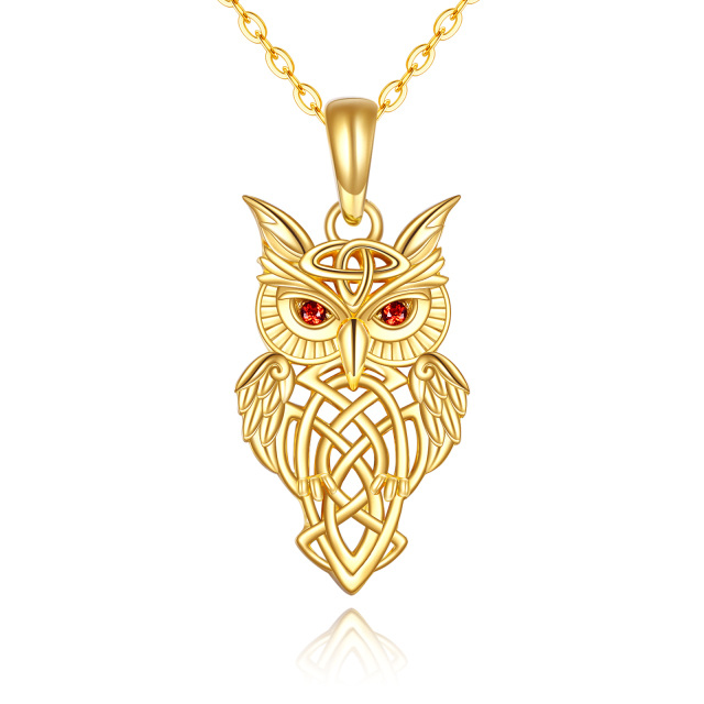 Collier pendentif nœud celtique irlandais hibou en or 14K à zircon cubique-0