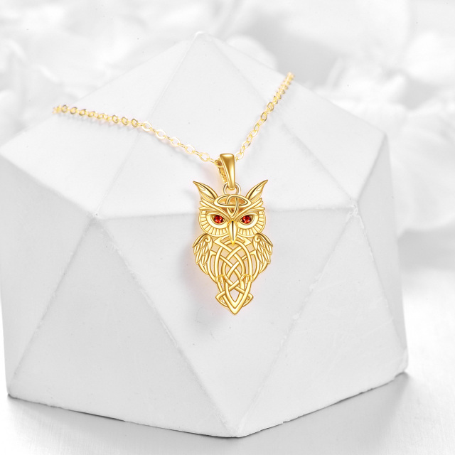 14K Gold Cubic Zirconia Owl Irish Celtic Knot Pendant Necklace-2