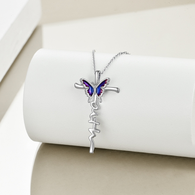 Sterling Silver Butterfly & Cross Pendant Necklace-2