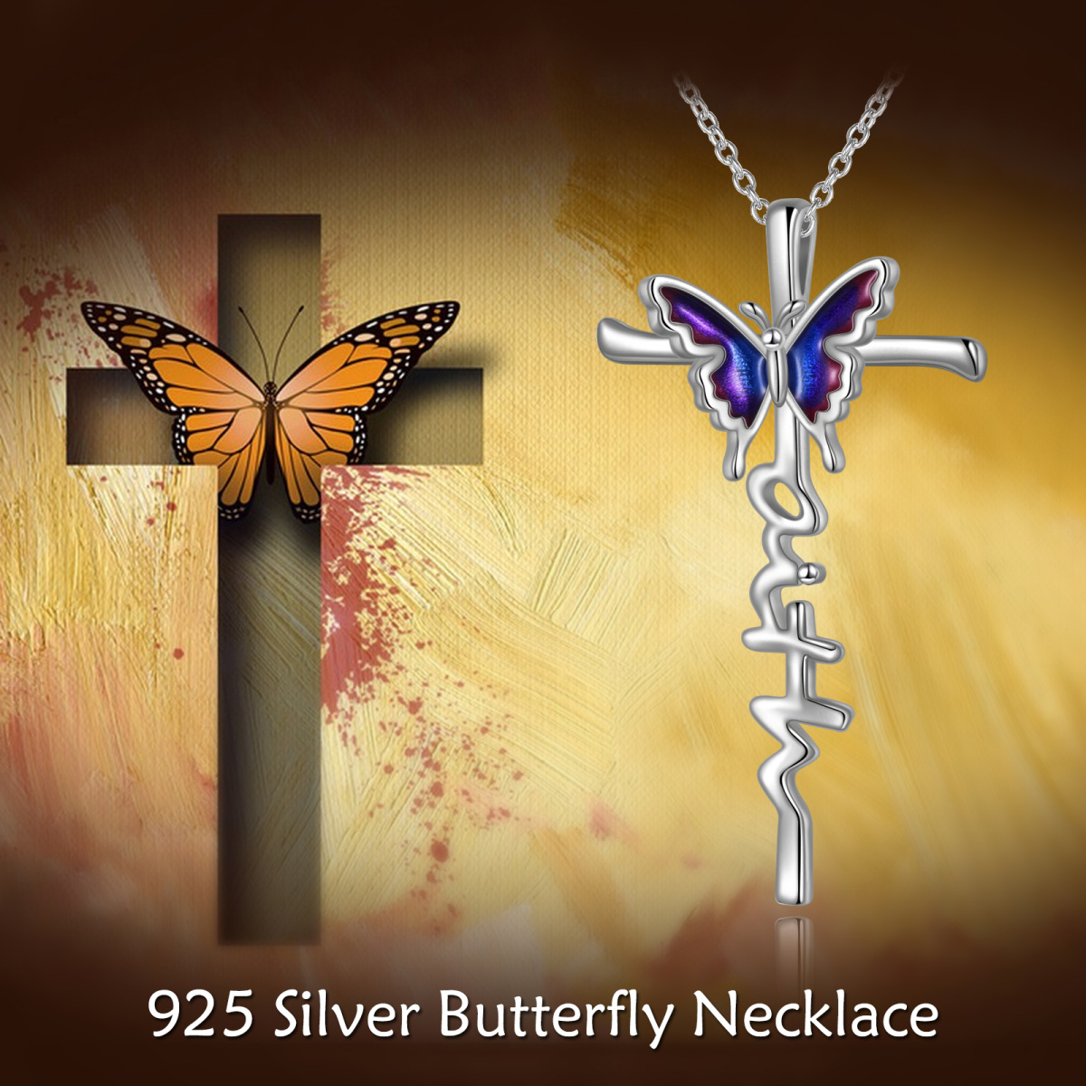 Sterling Silver Butterfly & Cross Pendant Necklace-6