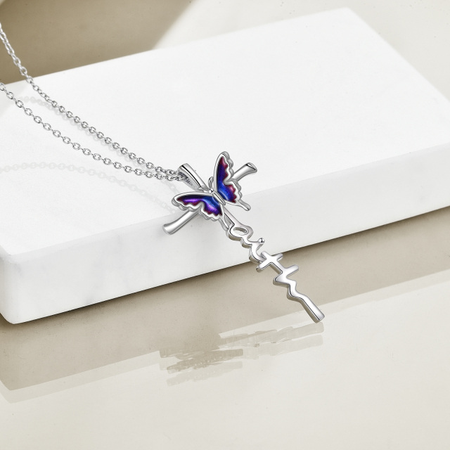 Sterling Silver Butterfly & Cross Pendant Necklace-3