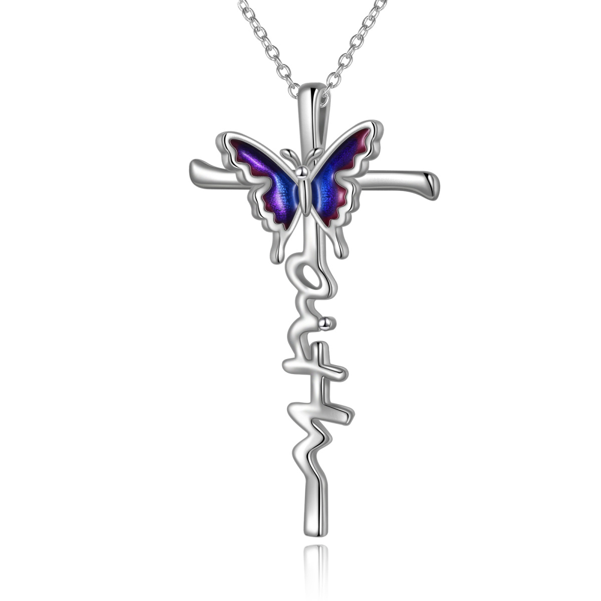 Collier en argent sterling avec pendentif papillon et croix-1