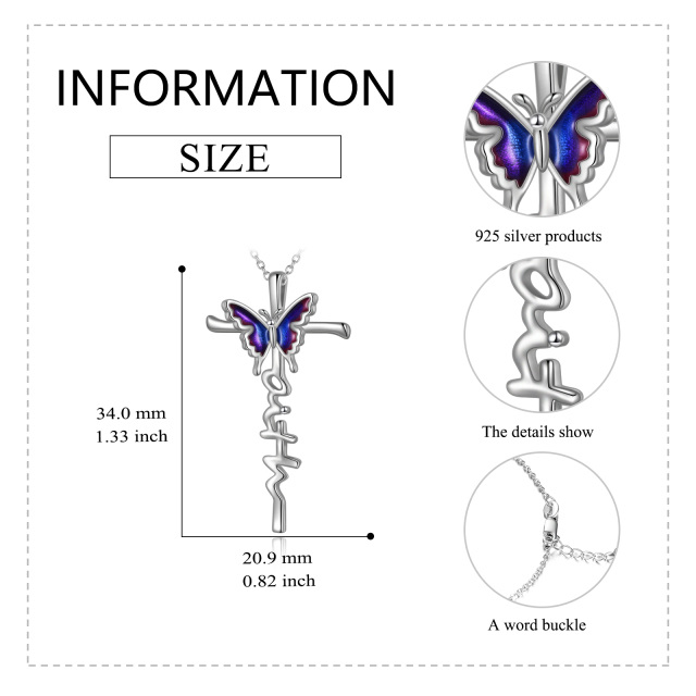 Sterling Silber Schmetterling & Kreuz-Anhänger Halskette-4