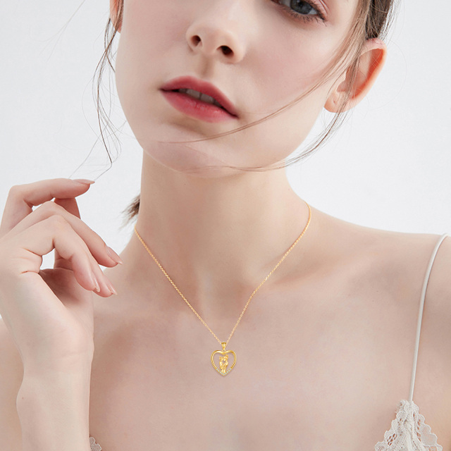 14K Gold Cubic Zirconia Mother & Daughter & Heart Pendant Necklace-1