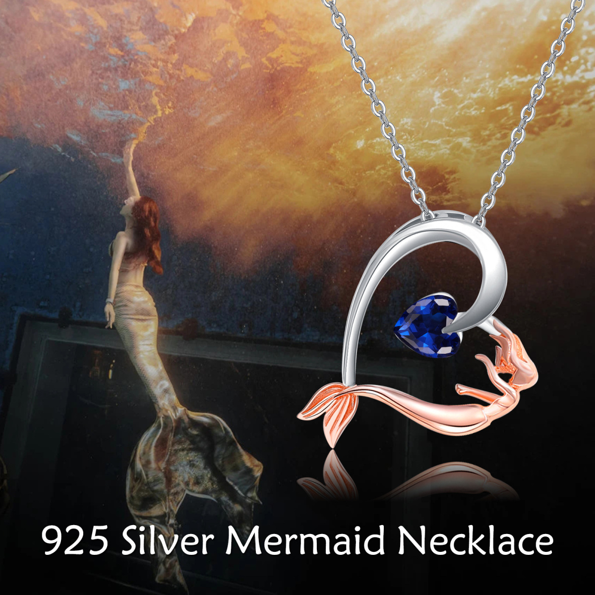Collier en argent sterling avec pendentif queue de sirène et cœur en cristal bicolore-6