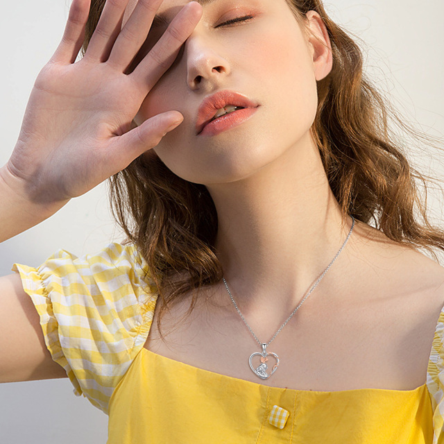 Collana con ciondolo a forma di cuore di madre in argento sterling bicolore rosa-2