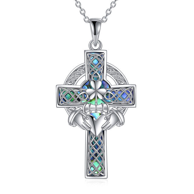 Sterling Silver Celtic Knot & Cross Love by Kelly Hands Holding Crown Pendant Necklace-0