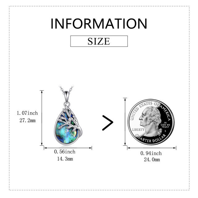 Sterling Silver Abalone Shellfish Tree Of Life & Drop Shape Pendant Necklace-4