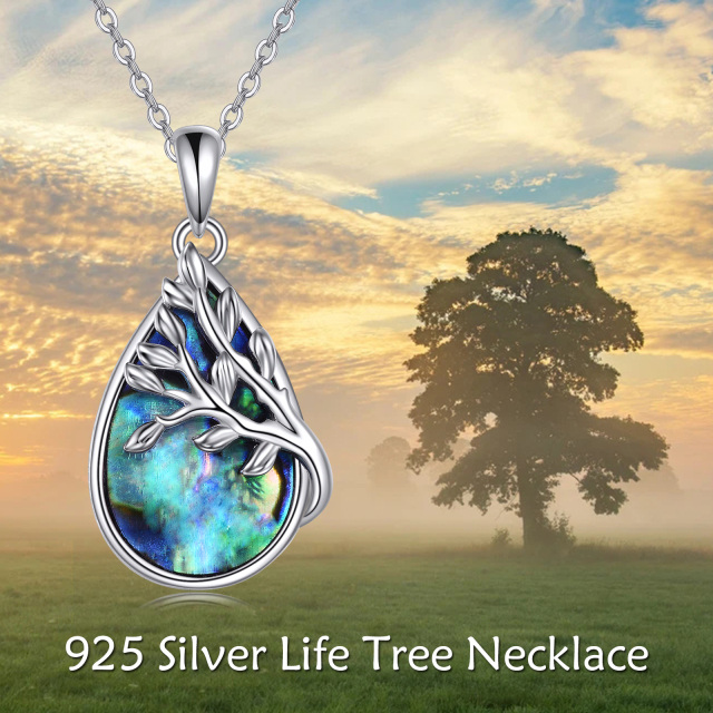 Colar com pingente em formato de gota em prata esterlina Abalone Shellfish Tree Of Life-5