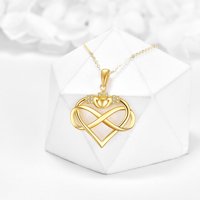 Collier en or 14K à pendentifs en zircon cubique avec symbole du coeur et de l'infini-2