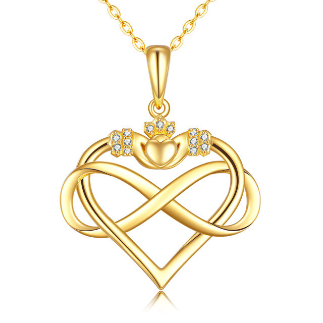 14K Gold Cubic Zirconia Heart & Infinity Symbol Pendant Necklace-0