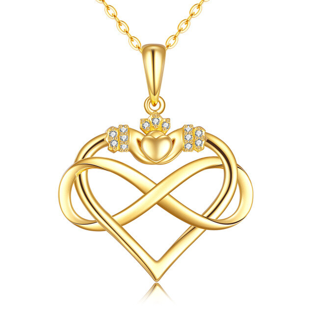 Collier en or 14K à pendentifs en zircon cubique avec symbole du coeur et de l'infini-0