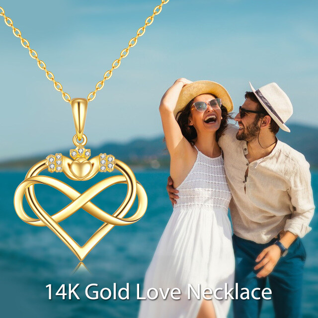 14K Gold Cubic Zirconia Heart & Infinity Symbol Pendant Necklace-4