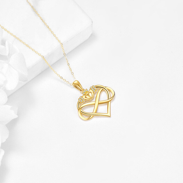 Collier en or 14K à pendentifs en zircon cubique avec symbole du coeur et de l'infini-3