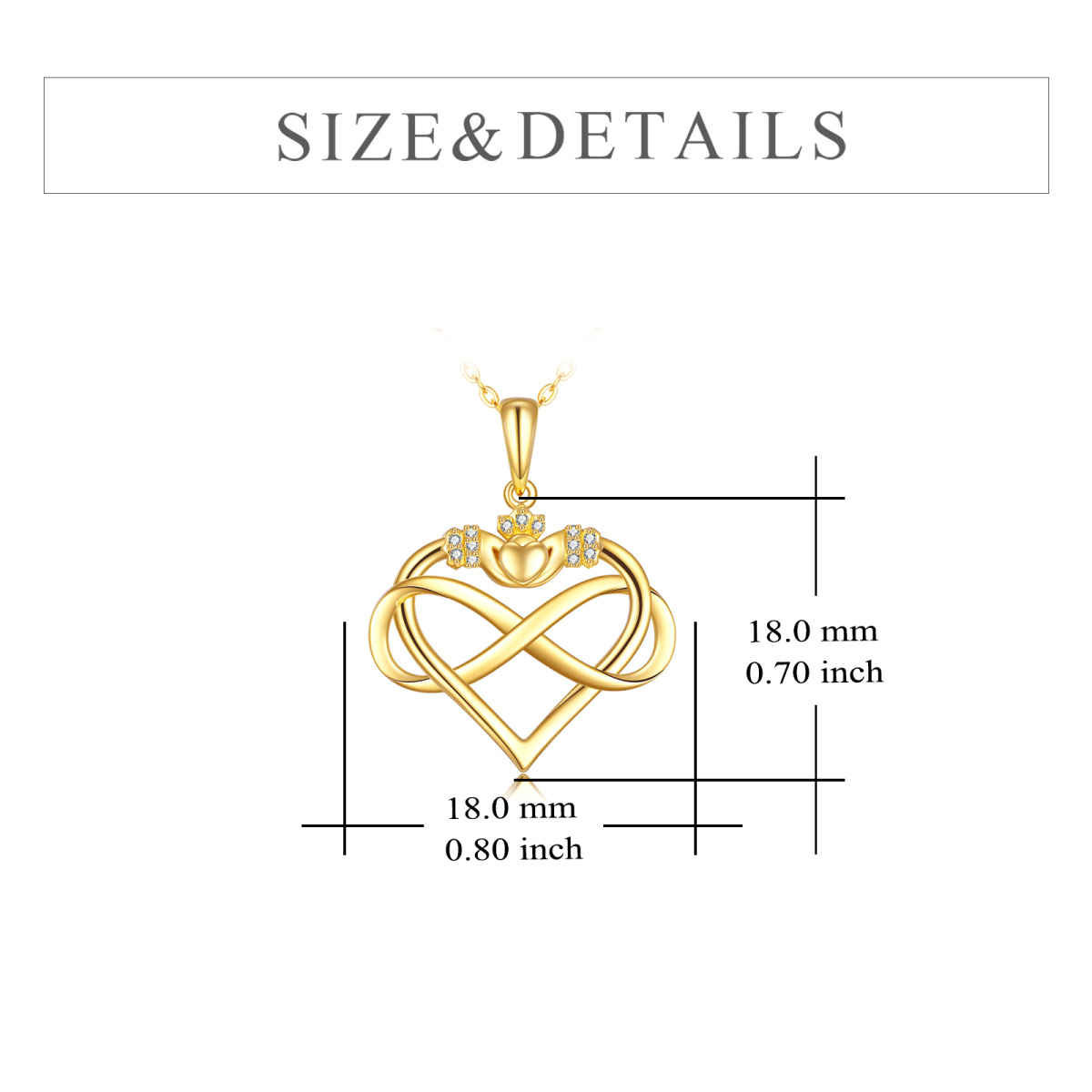 Collier en or 14K à pendentifs en zircon cubique avec symbole du coeur et de l'infini-6