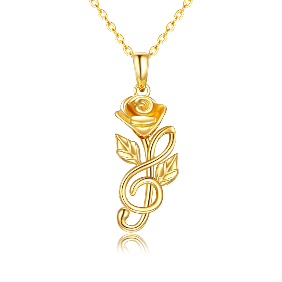 14K Gold Rose & Music Symbol Pendant Necklace-1