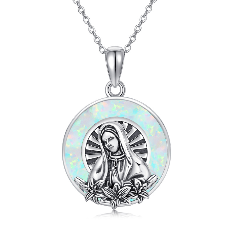 Sterling Silver Opal Virgin Mary Pendant Necklace