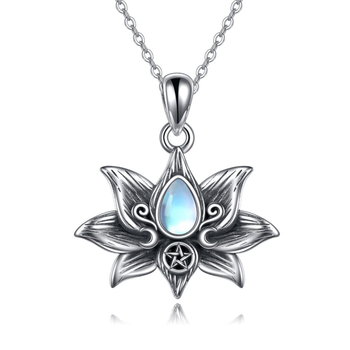 Plata de Ley Moonstone Lotus Diosa de la Luna Colgante Collar-1