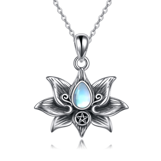 Sterling Silver Moonstone Lotus Moon Goddess Pendant Necklace-0