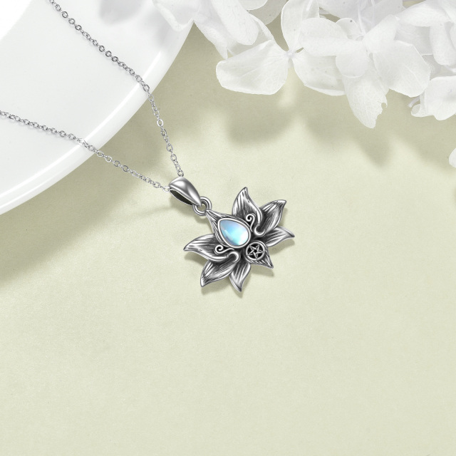 Plata de Ley Moonstone Lotus Diosa de la Luna Colgante Collar-3