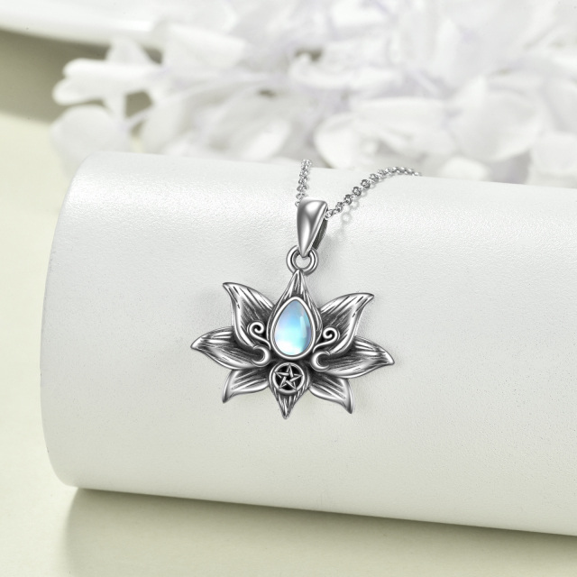 Sterling Silver Moonstone Lotus Moon Goddess Pendant Necklace-2