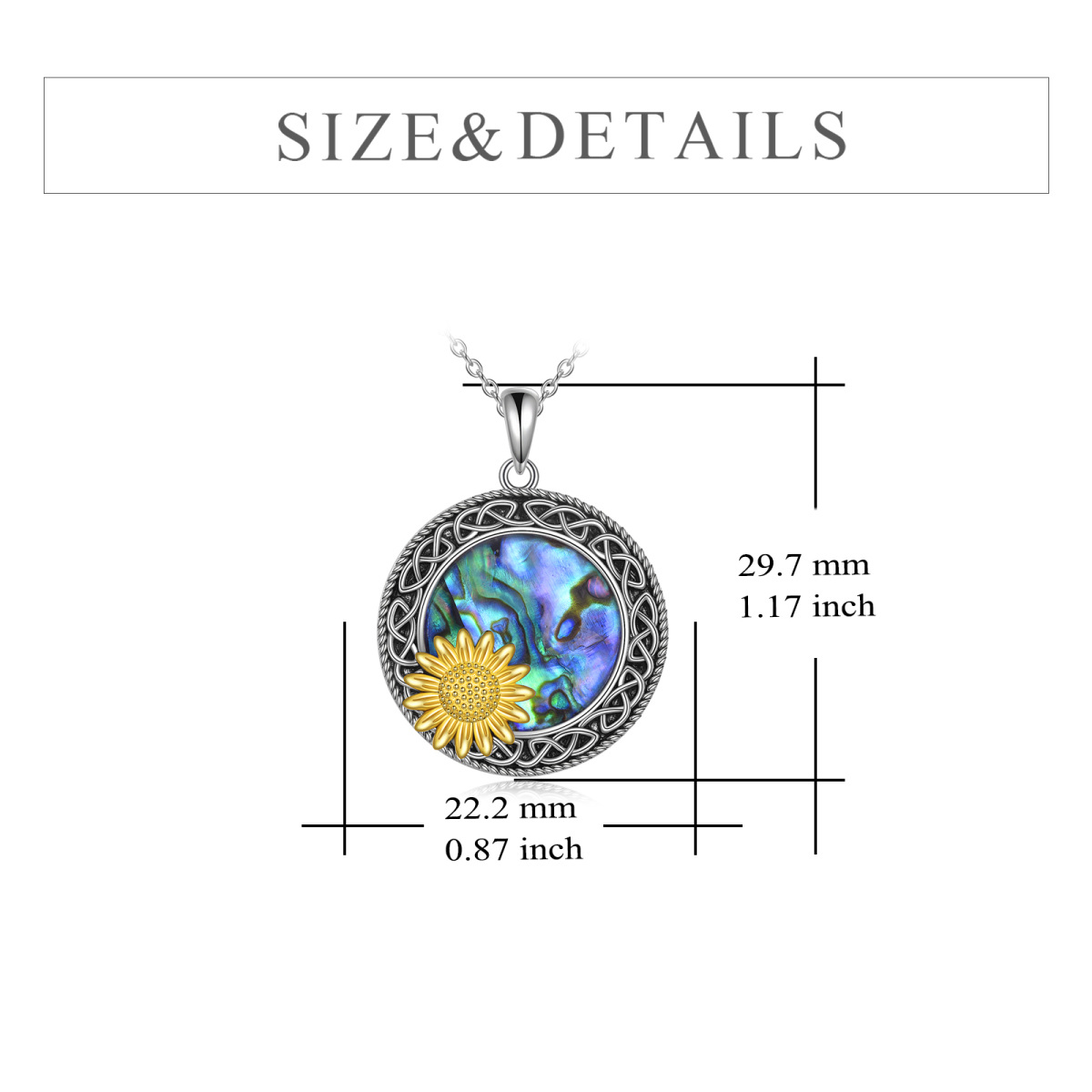 Sterling Silver Two-tone Abalone Shellfish Sunflower & Celtic Knot & Round Pendant Necklace-5