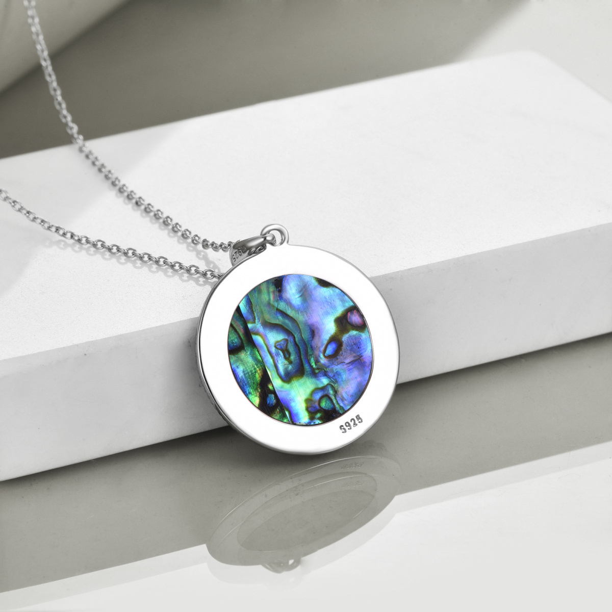 Sterling Silver Two-tone Abalone Shellfish Sunflower & Celtic Knot & Round Pendant Necklace-4