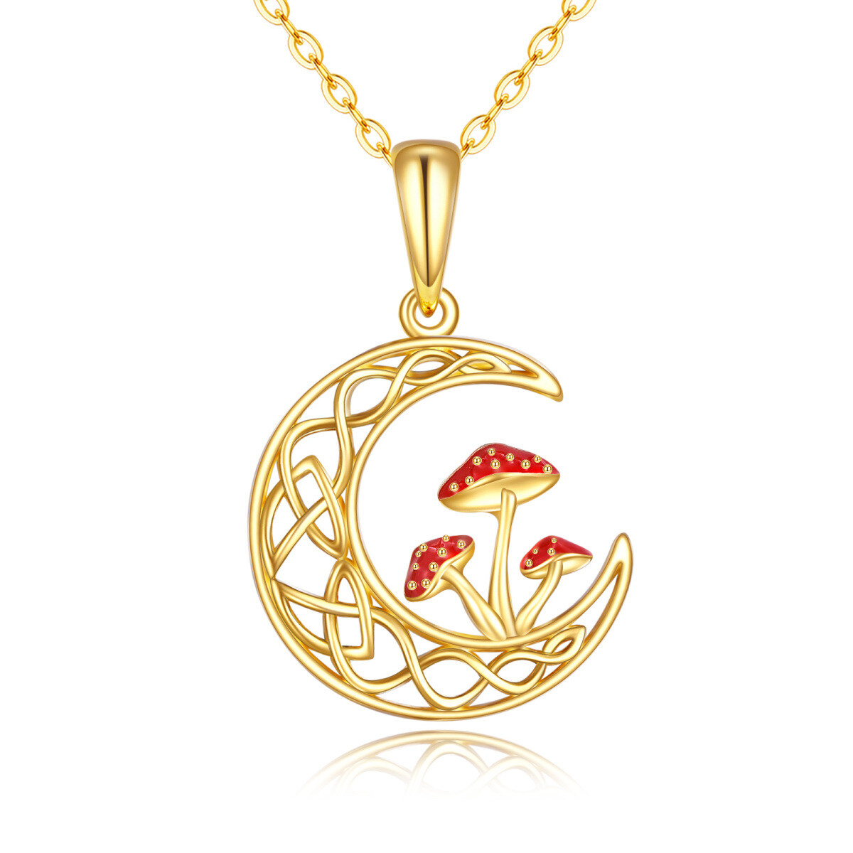 14K Gold Mushroom & Moon Pendant Necklace-1