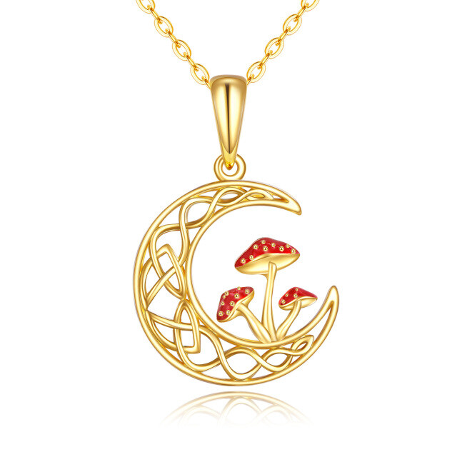 14K Gold Mushroom & Moon Pendant Necklace-0