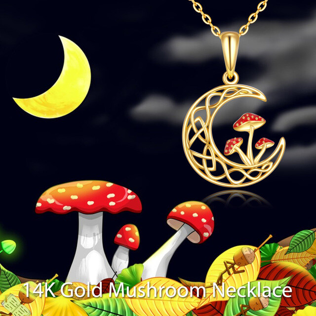 14K Gold Mushroom & Moon Pendant Necklace-4