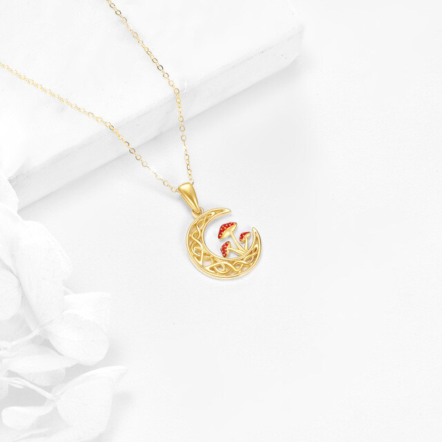 14K Gold Mushroom & Moon Pendant Necklace-3